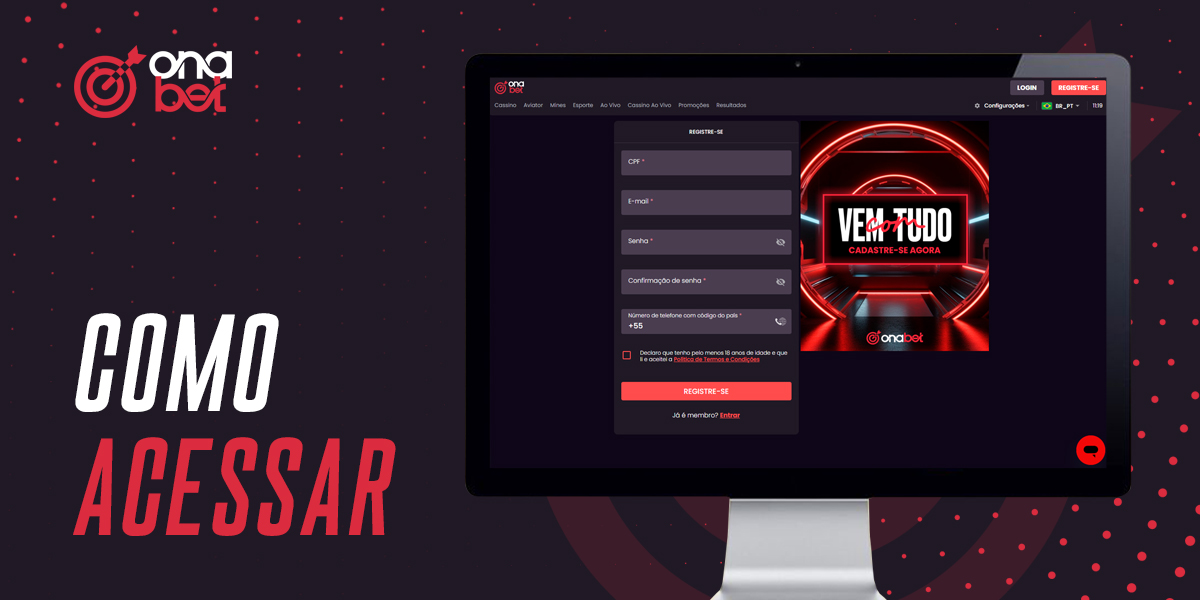 Como registar uma nova conta no site Onabet